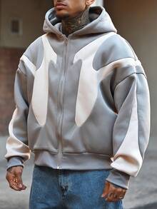 Devon Thys 男士时尚休闲针织宽松长袖连帽卫衣，适合秋季、冬季及情侣穿着 - 灰色 - 查看 5