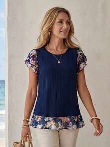 EMERY ROSE 可爱教师校服外出度假乡村音乐会西部风波西米亚风教师衬衫复古锐舞音乐会夏威夷教师趣味衬衫早午餐锐舞节俱乐部飘逸上衣度假西部复古波西米亚风衬衫 - 彩色 - 查看 4