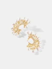 MOTF PREMIUM Pre-18k镀金C型宝石烟火珍珠气质耳环 - 金黃色 - 查看 8