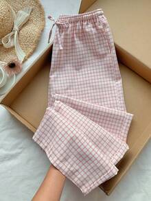 Comfortcana Women's Belted Plaid Wide Leg Loose Casual Pants - Pink - View 3