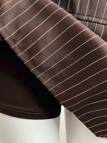 Flirla Women's Summer Two-Piece Set: Color-Block Crop Top With Stripe Tie Detail & Matching Strappy Pleated Skirt, Casual Style. - Brown - View 7