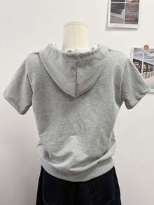 DAZY Women's Hooded V-Neck Letter Design Casual Street Style Sweatshirt, Spring & Summer - Grey - View 2