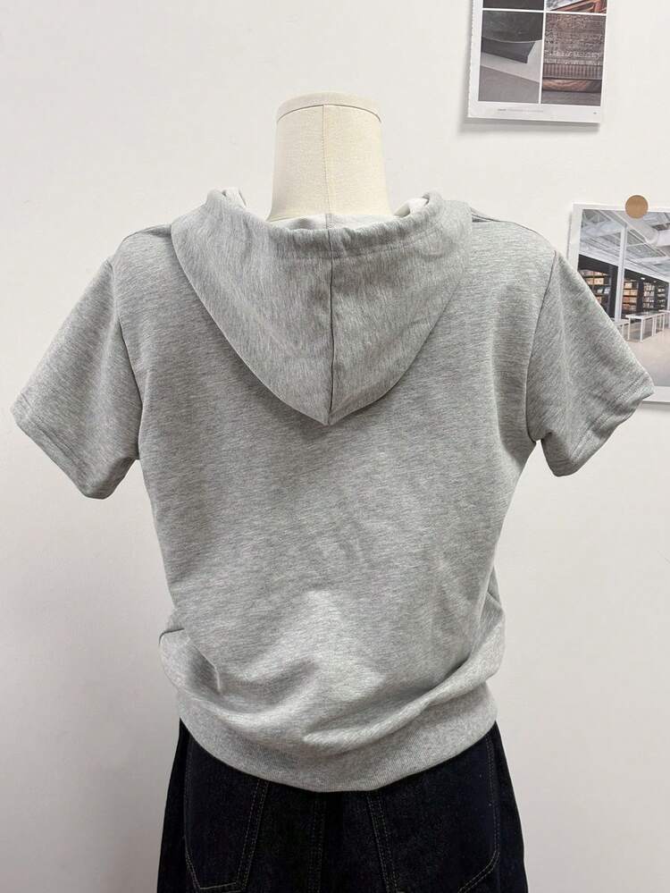 Women's Hooded V-Neck Letter Design Casual Street Style Sweatshirt, Spring & Summer