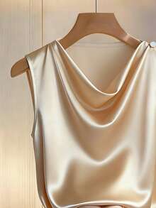Franclia Sexy Fitted Plunging Neck Blouse With Side Ruffle Detail, Spring/Summer - Beige - View 3