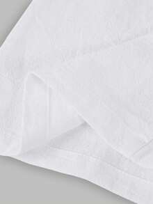 SHEIN 少女日常休闲基本款纯棉白裤，弹性腰带，阔腿裤，返校季棉质阔腿裤，亚麻阔腿裤，宽松夏季裤 - 白色 - 查看 4