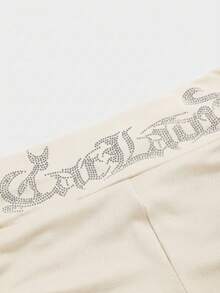 ROMWE J-Fashion Y2K Style Low-Waist Rhinestone Cat Print Women Shorts - Apricot - View 3