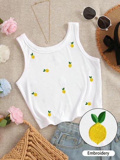 Almamuse Plus Size Women Lemon Print Fitted Round Neck Camisole