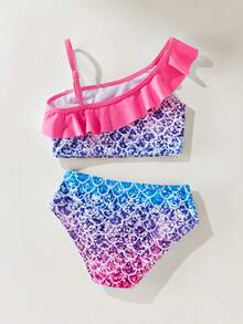 Maija Kids Maija Kids 两件套少女优雅可爱渐变美人鱼鳞片荷叶边挂脖比基尼泳衣套装，适合海滩、泳池、度假、春夏季节穿着。 - 彩色 - 查看 3