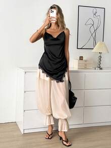 Easowa Apricot Lantern Pants, Romantic Lantern Trousers, Suitable For Romantic Dates, Vacations, Afternoon Tea, And Fashionable Commuting/Office Wear, Spring/Summer Harem Pants - Apricot - View 6