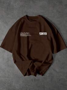 Men's Casual Short Sleeve Crew Neck T-Shirt With Racing Street Slogan Print - 紅白色 - 查看 2