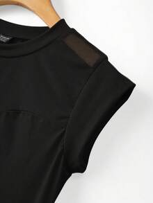 Lumivelle 女士时尚透视网纱立领连体衣带帽袖 - 黑色 - 查看 4