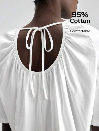 Ontre 2026 New Loose Backless Short Sleeve White Shirt, Elegant Women's Top, Casual Daily Style, Waist-Cinched Fitted Version, Summer, Business Casual, All-Match Versatile, Flattering Silhouette, High-Quality Airport, Cruise Essential, Suitable For All Seasons, Wedding, Vacation