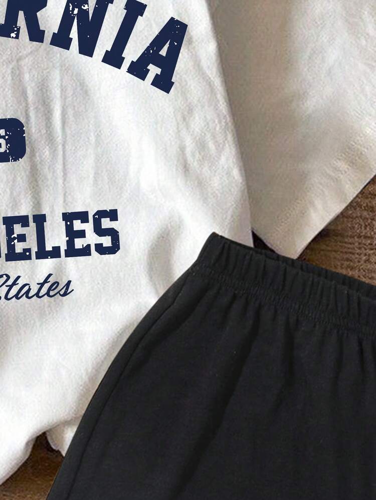 Young Boys' Casual Simple Letter Print Short Sleeve T-Shirt And Shorts Set, Perfect For Summer