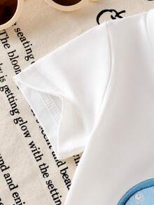 Genkimix Kids 两件套女童针织圆领亮片樱桃印花T恤搭配针织蝴蝶结腰带裤，运动时尚休闲套装 - 白色 - 查看 5