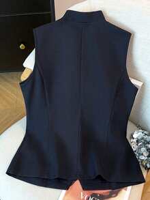 Franclia Sleeveless Tie-Waist Black Vest Shirt - Navy Blue - View 2