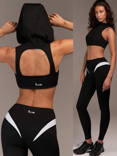 Fluxe Sujetador deportivo negro elegante para mujer con espalda con recorte con capucha para ropa deportiva, sujetador deportivo negro, sujetador deportivo con cremallera frontal, top corto negro para mujer, sujetador deportivo de cuello alto, top deportivo sin mangas con cremallera, vacaciones de verano, verano, primavera para mujer, primavera, Día de San Valentín, salidas, vacaciones para mujer, casual para mujer