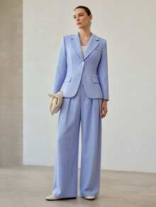 MOTF PREMIUM Quần tây ống rộng cạp cao, đường may phía trước, kiểu dáng tối giản, thích hợp mặc đi làm. - Màu xanh lam - Xem 4