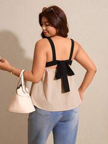 Elaquor Plus Size Women Contrast Color Twist Back Sleeveless Tank Top, Summer Tops - Apricot - View 7