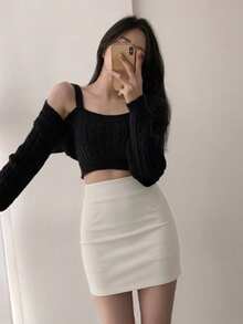 DAZY 女士纯色修身铅笔裙 - 米色 - 查看 5