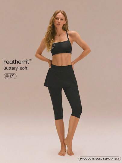 GLOWMODE 17" FeatherFit™ A-Line Flow Buttery-Soft Stretchy Sweat-Wicking Side Split Hem Mid-Calf Skirted Leggings Low Impact Yoga Pilates Studio Daily Active Wear