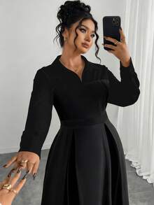 SHEIN Elenzya 女士拼接系领长袖优雅连衣裙 女士长袖黑色连衣裙 女士正装连衣裙 女士优雅经典教堂礼服 - 黑色 - 查看 5