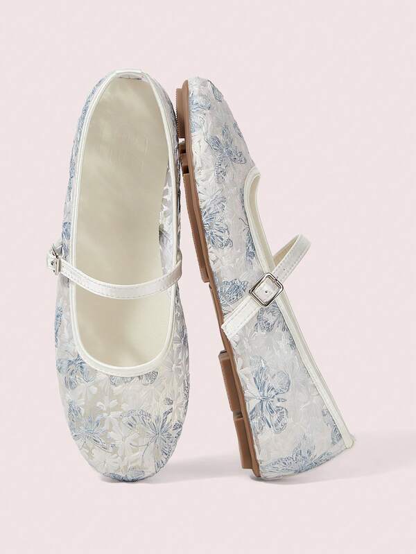 CUCCOO DOLLMOD أحذية نسائية ذات رأس مستدير مطرزة بزهرة وكلمات بتصميم ماري جين، جميلة وحلوة