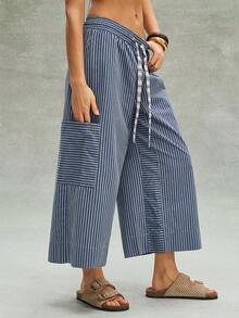 Bohemela Women's Casual Woven Striped Loose Wide-Leg Pants - Multicolor - View 8