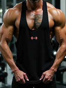 GymBeat Men's Dumbbell Print Casual Sports Tank Top - Black - View 4