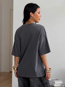 Coolane 男女春夏情侣同款街头风 Y2K 休闲嬉皮学院风朋克哥特风纯棉印花宽松短袖T恤 - 灰色 - 查看 7