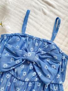 Vintaside Kids 女宝宝可爱休闲夏季蓝白条纹蝴蝶结吊带连体衣 - 藍色 - 查看 7