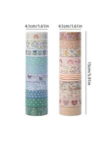 Boho Washi Tape Set Decorative Masking Paper Roll DIY Journal Supplies Scrapbooking Craft Aesthetic Bohemian Pattern Sticky Adhesive Durable Versatile Multi Use Gift - Multicolor - View 4