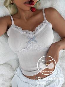 DAZY Top de camisola con parches de encaje y acolchado incorporado para mujeres en verano - Gris - Ver 3