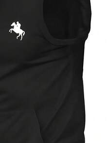 Manfinity Homme 男士休闲印花连帽背心 - 黑色 - 查看 3