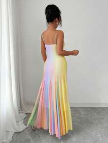 Rafferiza 夏日多巴胺女孩甜美彩虹雪纺连衣裙，优雅女士度假吊带法式连衣裙 - 鵝黃色 - 查看 2