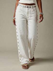 Maija Women's Fashion Wide Leg Pocket Jeans - White - View 6