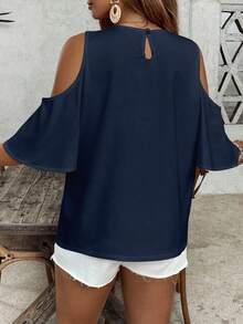 EMERY ROSE Plus Size Women Solid Color Ruched Off-Shoulder Casual Versatile Daily Wear Blouse - Multicolor - View 4