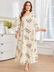 SHEIN Najma Đầm nữ cỡ lớn cổ chữ V in hoa, kiểu dáng thường ngày, thích hợp cho tiệc tùng và đi chơi. - Hồng - Xem 4