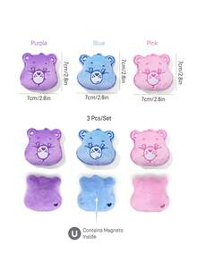SHEIN X Care Bears 1/3pcs Cute Bear Shape Refrigerator Sticker, Pink/Purple/Blue, The Back Contains Magnets, Which Can Be Attached To The Refrigerator And Various Metals. - Multicolor - View 3