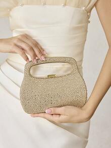 MOTF NEW FASHION DINNER BAG, DIAMOND-ENCRUSTED CLUTCH BANQUET BAG, LIGHT LUXURY EVENING DRESS BAG, MESSENGER BAG. - Gold - View 7