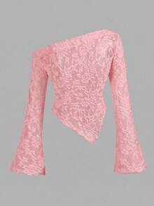 Firerie Kids Tween Girls' Casual Elegant Off-Shoulder Lace Blouse - Pink - View 2