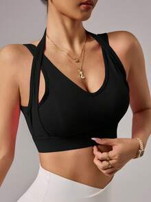 Easithlete Áo ngực thể thao hỗ trợ cao dành cho nữ, áo tập yoga, trang phục thể thao nữ, áo thể thao có áo ngực tích hợp, áo nữ mùa hè, áo tập luyện, áo tập gym có áo ngực tích hợp, áo tập thể dục, áo tập Pilates cho nữ. - màu đen - Xem 4