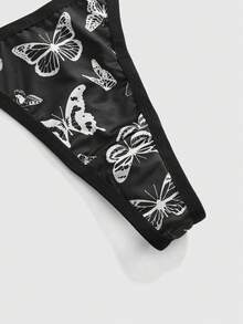 Goth 女士哥特风蝴蝶装饰丁字裤 - 黑色 - 查看 3