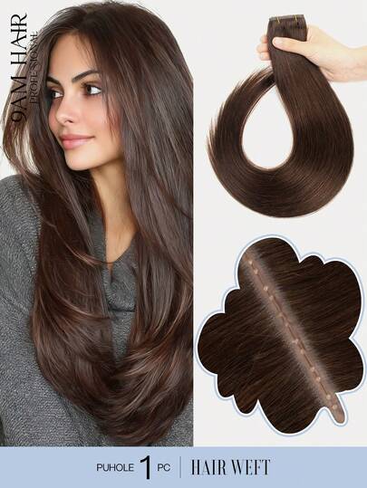 Butterfly Weft Hair Extensions Real Human Hair PU Hole Weft Extension Real 12-24inch Dark Brown Color Straight Human Hair Extensions Bundles Invisible Hair Extensions Human Hair PU Weft Hair Extensions With Hole Soft & Silky For Daily & Party & Holiday & Wedding