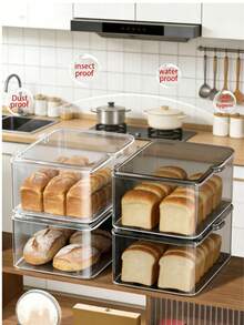 1 Piece/Transparent PET Bread Storage Box, Flip-Top Seal, Moisture-Proof And Dust-Proof, Good Preservation Effect, Suitable For Kitchen Countertop Storage And Food Storage, Can Be Used To Store Baked Goods, Cakes, Cookies, Bagels, Croissants, Bread, Etc. - Multicolor - View 3