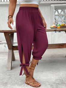 EMERY ROSE Plus Size High Waist Drawstring 7/8 Pants, Spring/Summer - Purple - View 7