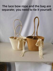 1个装草编水桶包 女士夏季大容量手工藤编单肩手提包 适合海滩度假 波西米亚风手提包 节日约会 休闲时尚 - 多色 - 查看 6