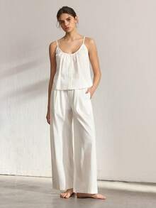 Ocili Komplet piżamowy damski z koszulką i spodniami w jednolitym kolorze - Biały - Zobacz 4