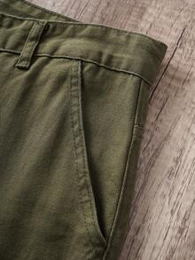 Manfinity Joysei Pantalones vaqueros cargo de pierna ancha con bolsillo con solapa de unicolor, estilo minimalista y casual para hombres - Verde militar - Ver 3