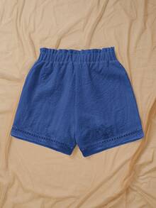 Almamuse Pantalones cortos casuales y versátiles de mujer talla grande de unicolor con cordón en la cintura y bolsillos - Azul Marino - Ver 4