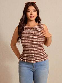 Elaquor Plus Size Summer Casual Striped Slim Fit Tank Top Spring/Summer Top For Women Going Out Top For Women Spring/Summer Casual Elegant Vacation Top, Summer Tops - Brown - View 4